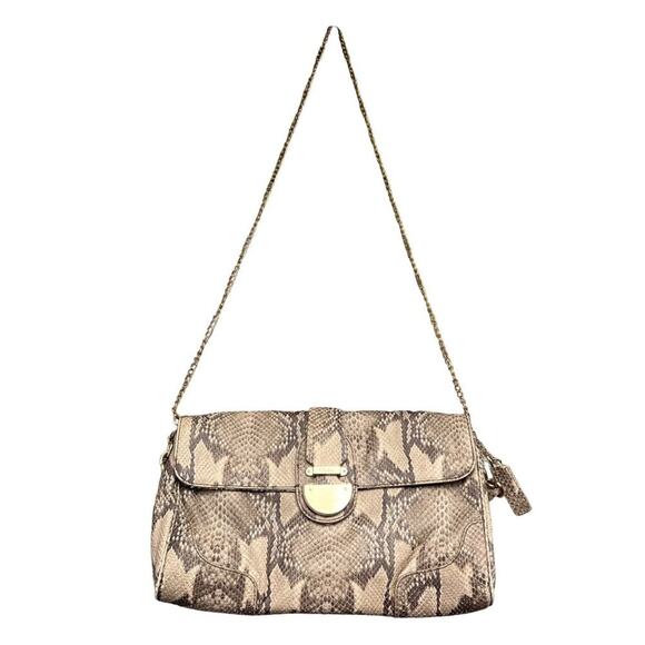Cole Haan Snake Animal Print Embossed Leather Baguette Handbag Clutch - Picture 1 of 10